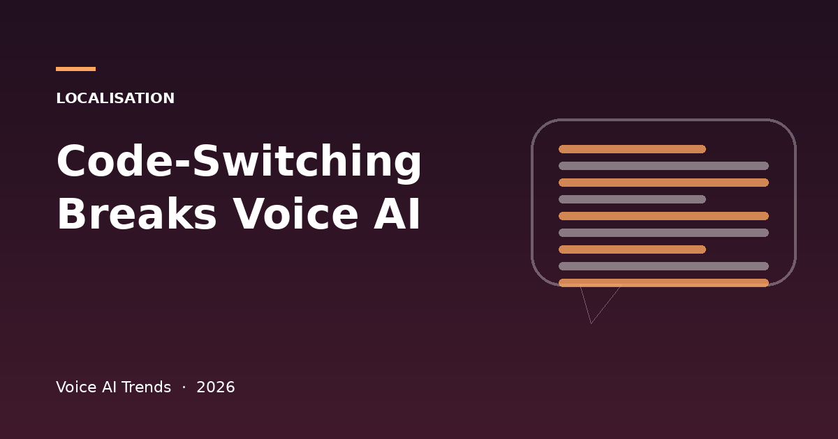 Illustration of a single speech bubble containing two interleaving colours, representing a caller switching between languages mid-sentence
